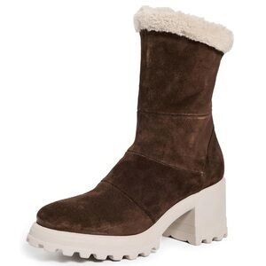 Voile Blanche Claire Suede Leather Wool Fleece Lined Chunky Platform Boots Brown